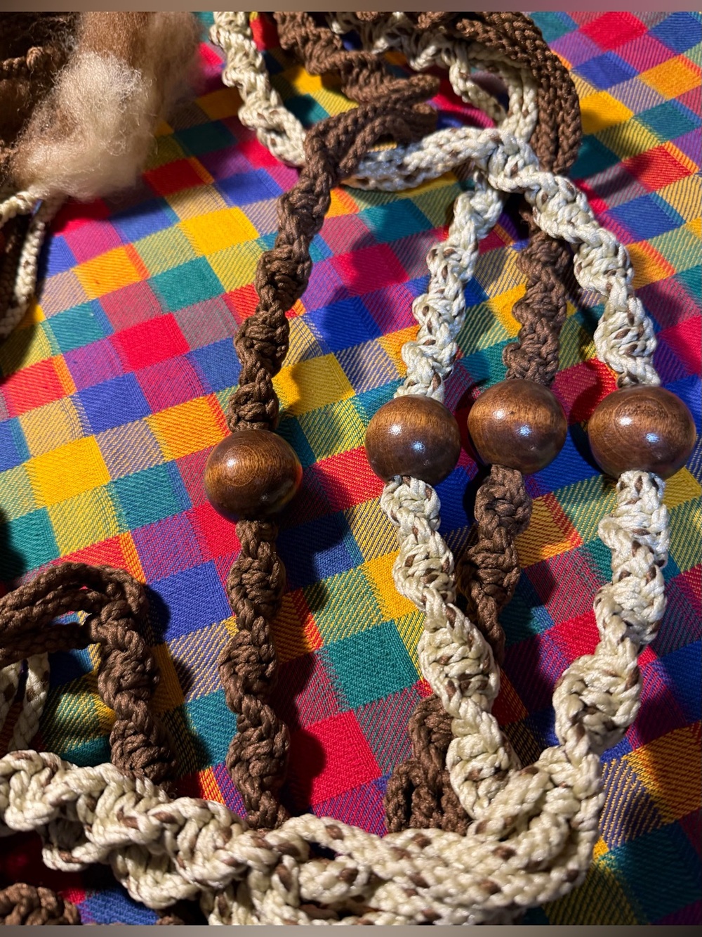 Vintage Macrame Rope With Beads Plant Hanger